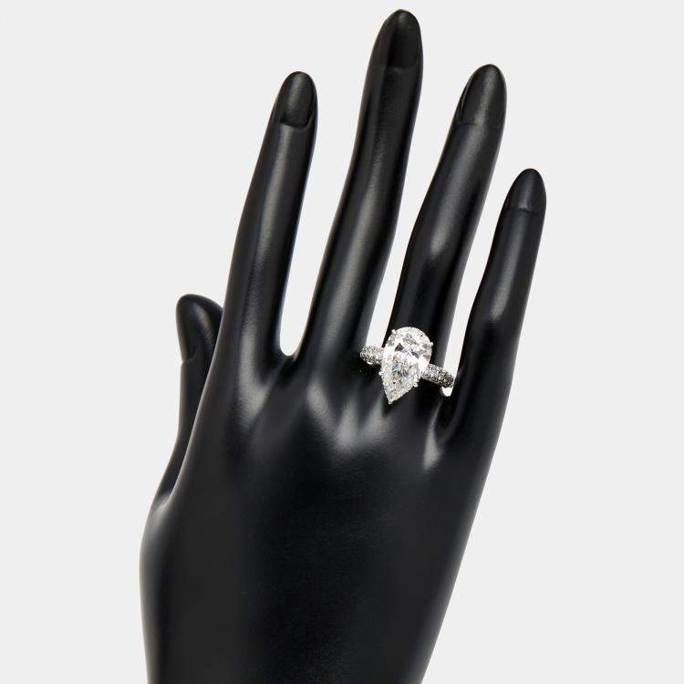 Pre Owned 6.25 cts Pear Cut and Round Lab Grown Diamond 18k White Gold Ring Size 51