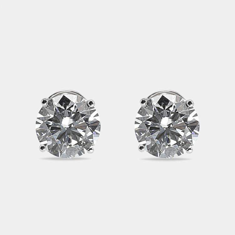 Pre Owned 8.00 cts Round Brilliant Cut 18k White Gold Lab Grown Diamonds Solitaire Stud Earrings