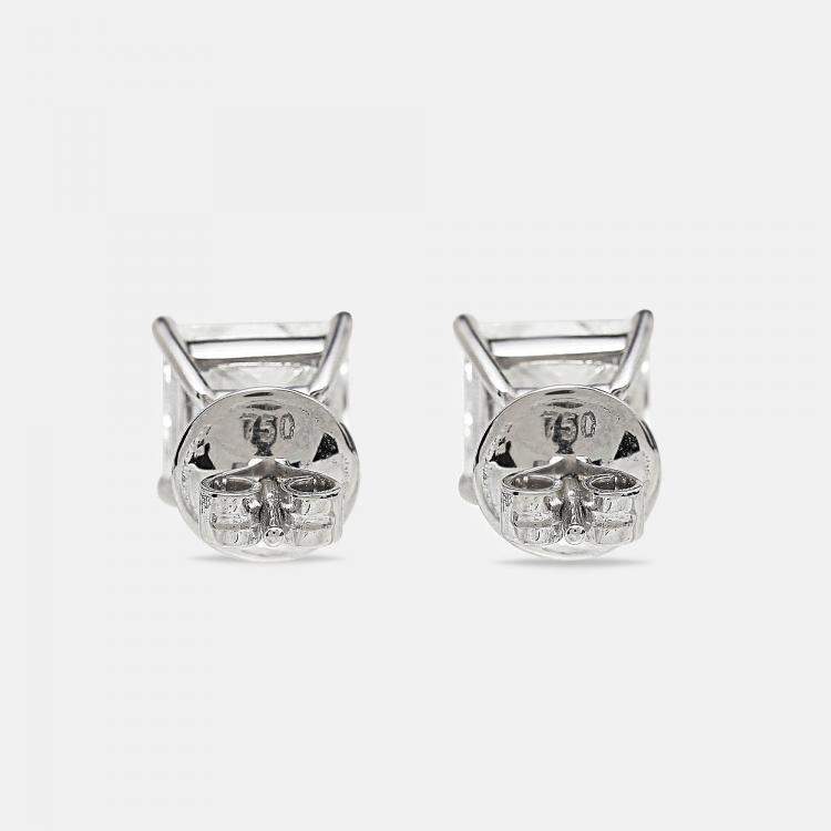 Pre Owned 6.00 cts Princess Cut 18k White Gold Lab Grown Diamonds Solitaire Earrings