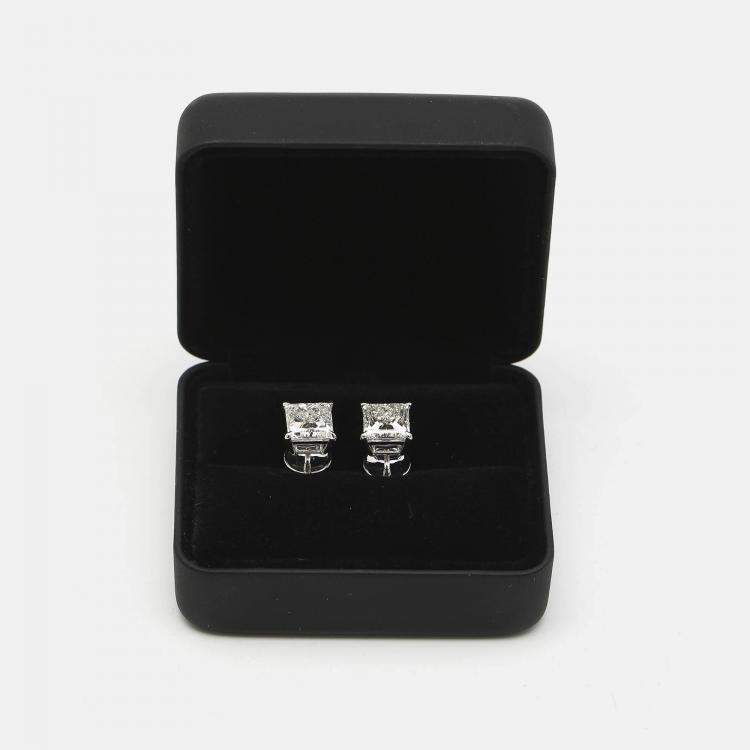 Pre Owned 6.00 cts Princess Cut 18k White Gold Lab Grown Diamonds Solitaire Earrings