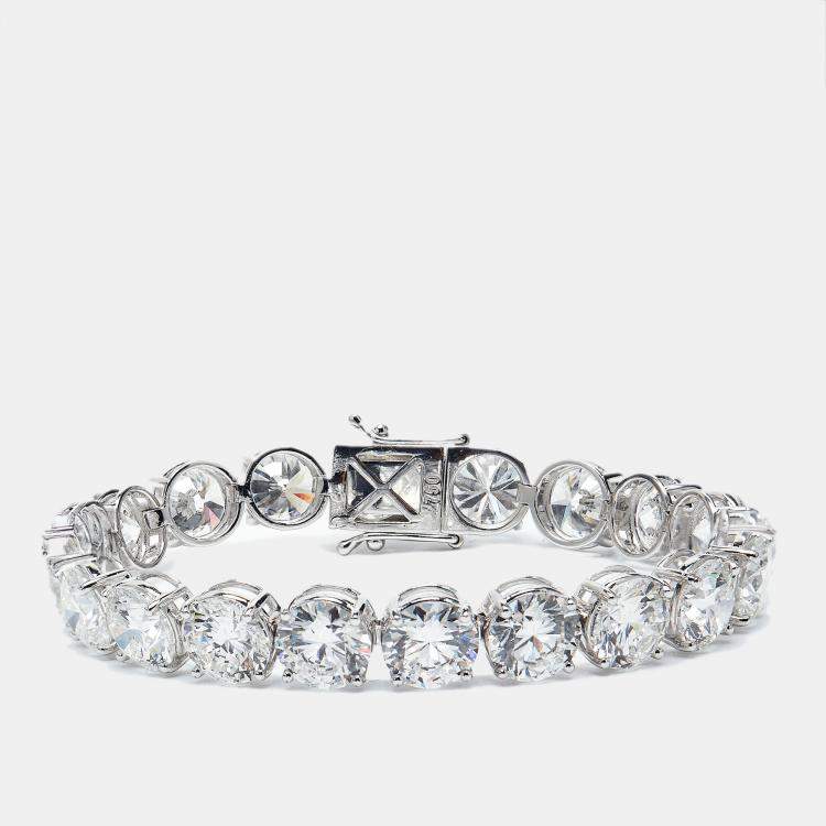 Pre Owned 40.00 cts Round Brilliant Cut Lab Grown Diamonds 18k White Gold Tennis Bracelet