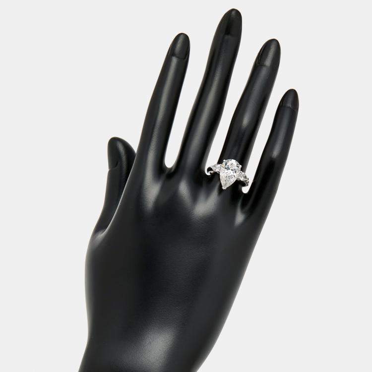 Pre Owned 4 cts Pear Brilliant Lab Grown Diamond 18k White Gold Ring Size 51