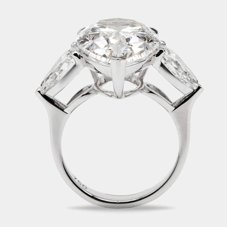 Pre Owned 4 cts Pear Brilliant Lab Grown Diamond 18k White Gold Ring Size 51