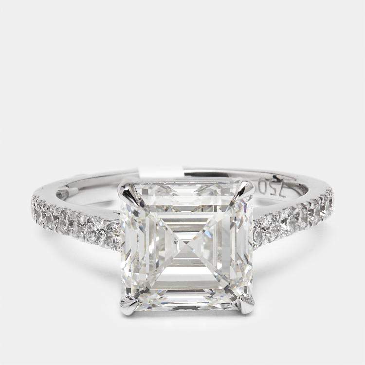 مملوكة مسبقًا 3.3 cts Princess and Round Lab Grown Diamond 18k White Gold Ring Size 51