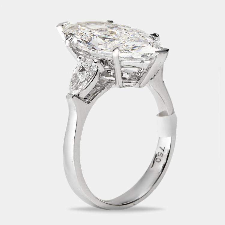 Pre Owned 5.5 cts Marquise and Pear Lab Grown Diamonds 18k White Gold Ring Size 51