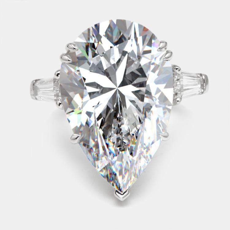 Pre Owned 16.00 cts Pear and Trapezoid Lab Grown Diamond 18k White Gold Ring Size 51