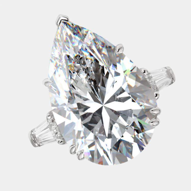 Pre Owned 16.00 cts Pear and Trapezoid Lab Grown Diamond 18k White Gold Ring Size 51
