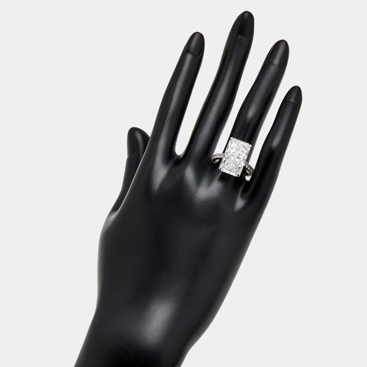 Pre Owned 10.50 cts Radiant Cut and Round Lab Grown Diamond 18k White Gold Ring Size 52