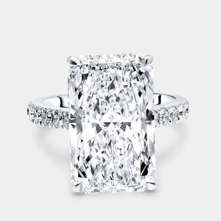 Pre Owned 10.50 cts Radiant Cut and Round Lab Grown Diamond 18k White Gold Ring Size 52