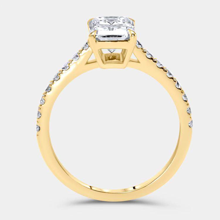 مملوكة مسبقًا 1.98 cts Radiant and Round Lab Grown Diamond 18k Yellow Gold Ring Size 52