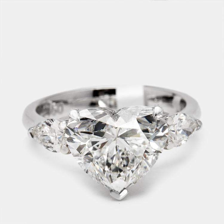 Pre Owned 4.5 cts Heart and Pear Lab Grown Diamond 18k White Gold Ring Size 52