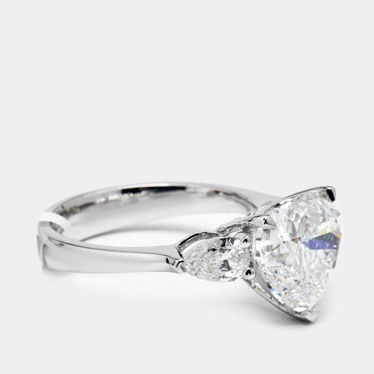 Pre Owned 4.5 cts Heart and Pear Lab Grown Diamond 18k White Gold Ring Size 52