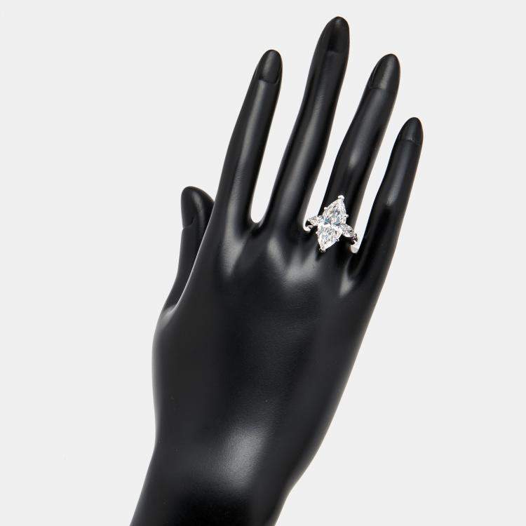 Pre Owned 5.5 cts Marquise and Pear Lab Grown Diamonds 18k White Gold Ring Size 52