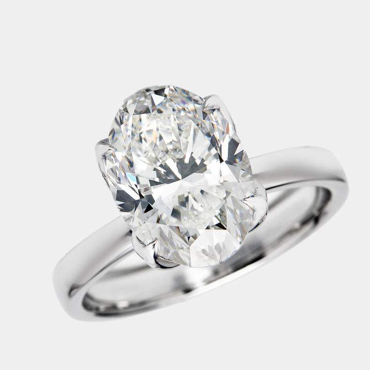 Pre Owned 3.5 cts Oval Brilliant Lab Grown Diamond 18k White Gold Ring Size 52