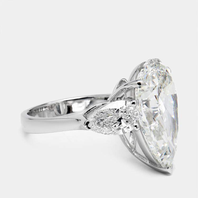 Pre Owned 4 cts Pear Brilliant Lab Grown Diamond 18k White Gold Ring Size 53