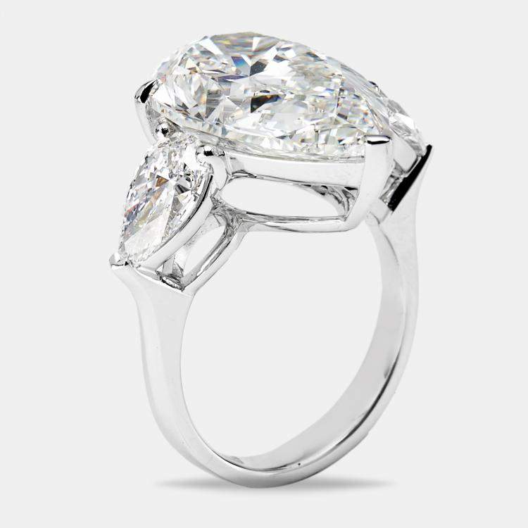 Pre Owned 4 cts Pear Brilliant Lab Grown Diamond 18k White Gold Ring Size 53