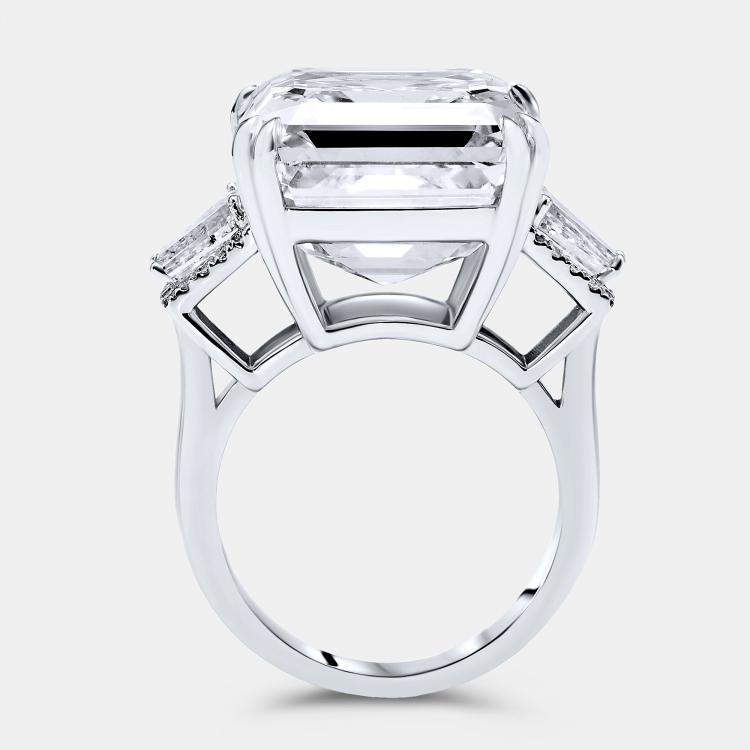 Pre Owned 23.2 cts Asscher, Trapezoid and Round Lab Grown Diamond 18k White Gold Ring Size 53