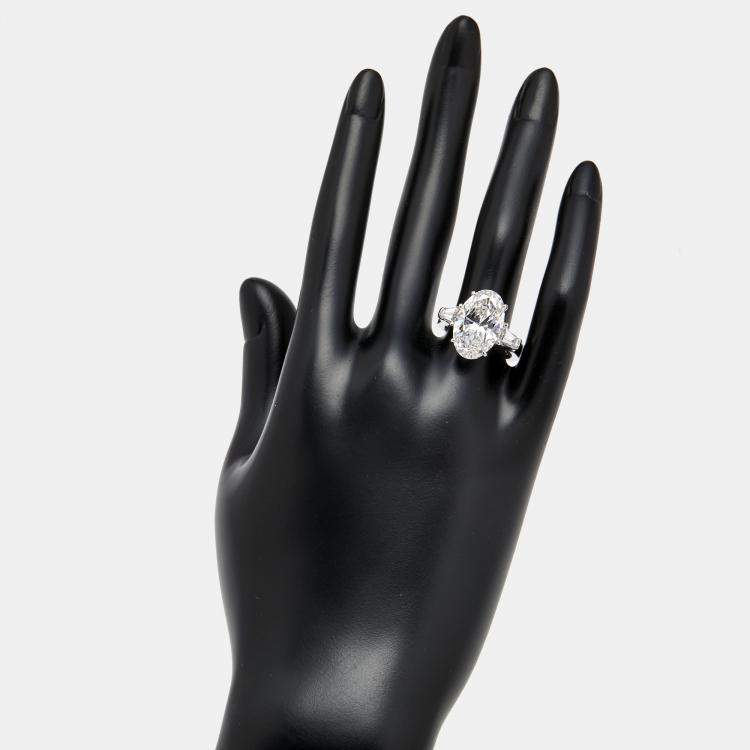 Pre Owned 8 cts Oval and Trapezoid Lab Grown Diamond 18k White Gold Ring Size 53