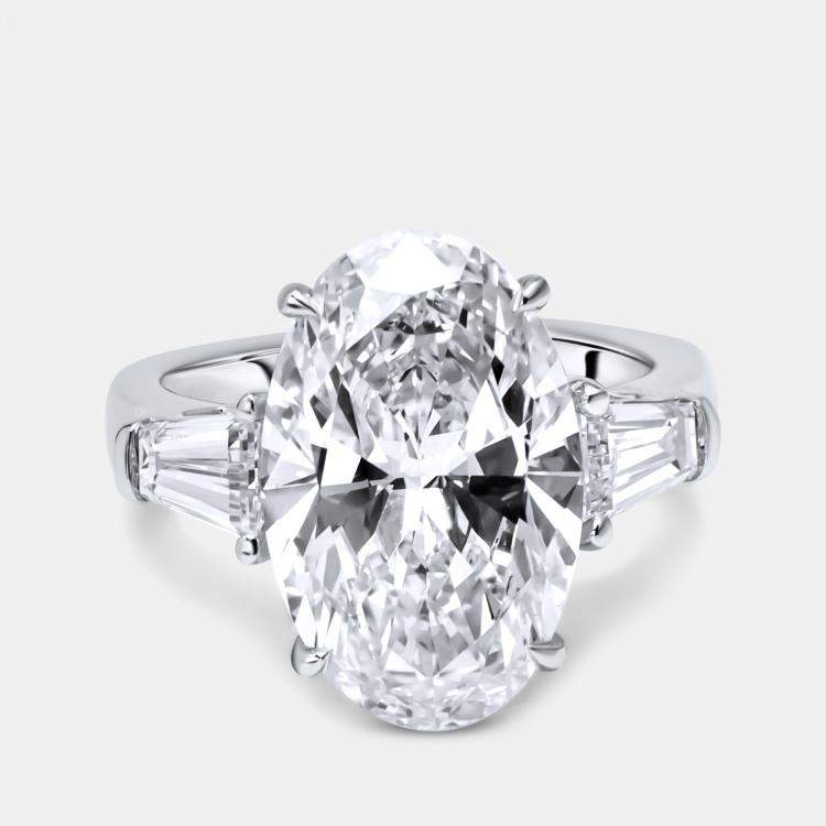 Pre Owned 8 cts Oval and Trapezoid Lab Grown Diamond 18k White Gold Ring Size 53