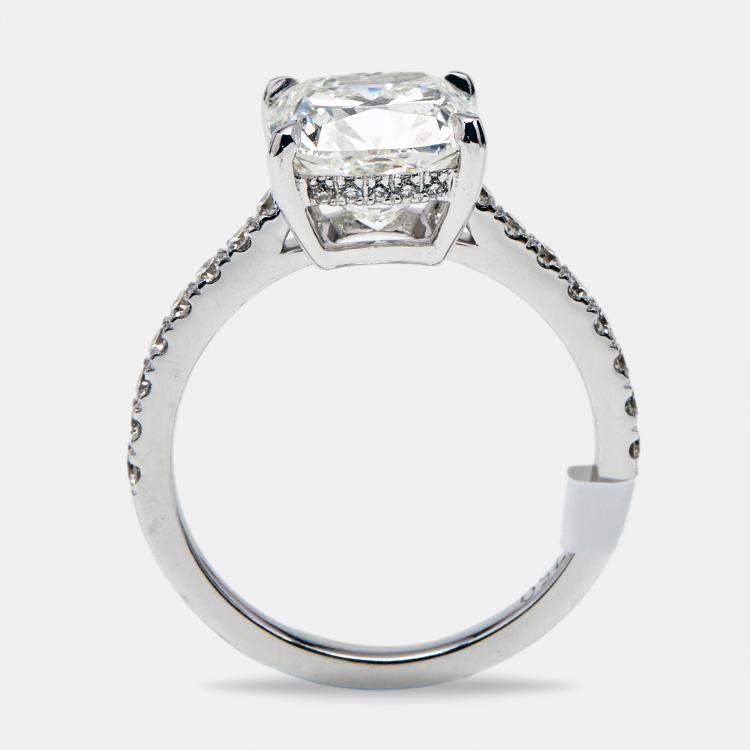 Pre Owned 3.4 cts Cushion and Round Lab Grown Diamond 18k White Gold Ring Size 53