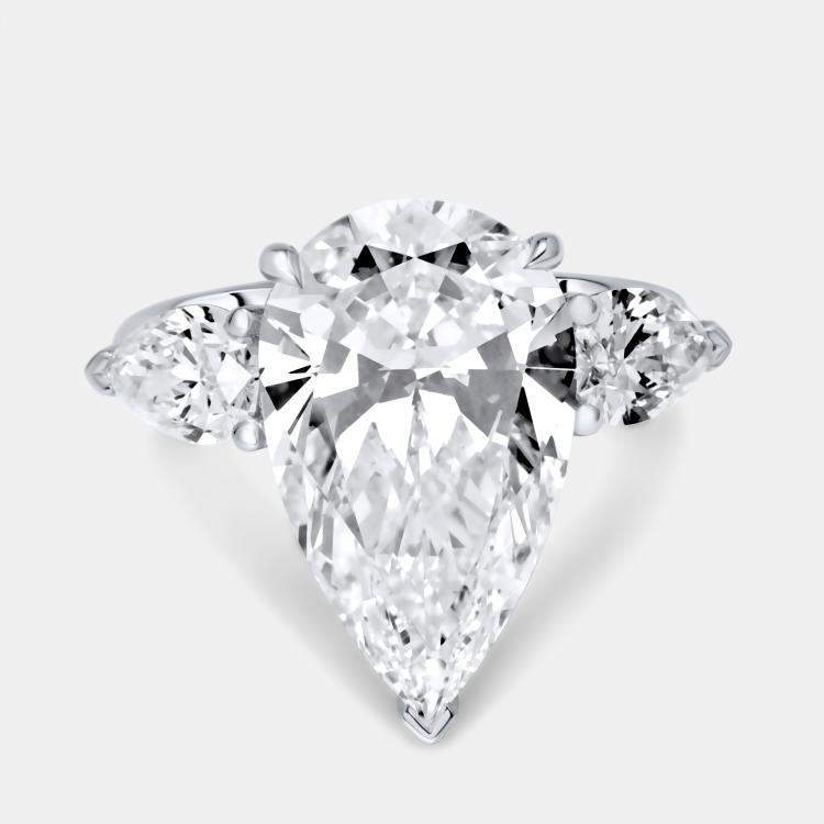 Pre Owned 7.7 cts Pear Brilliant Lab Grown Diamond 18k White Gold Ring Size 53