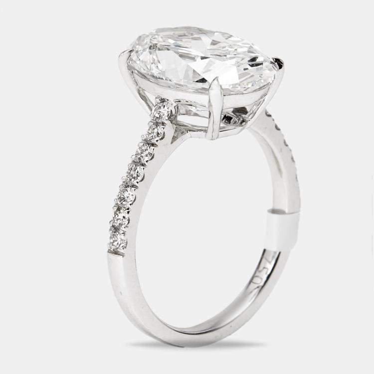 Pre Owned 5.3 cts Oval and Round Lab Grown Diamond 18k White Gold Ring Size 53