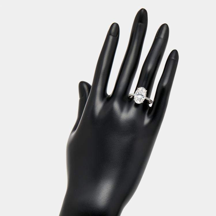 Pre Owned 5.3 cts Oval and Round Lab Grown Diamond 18k White Gold Ring Size 53