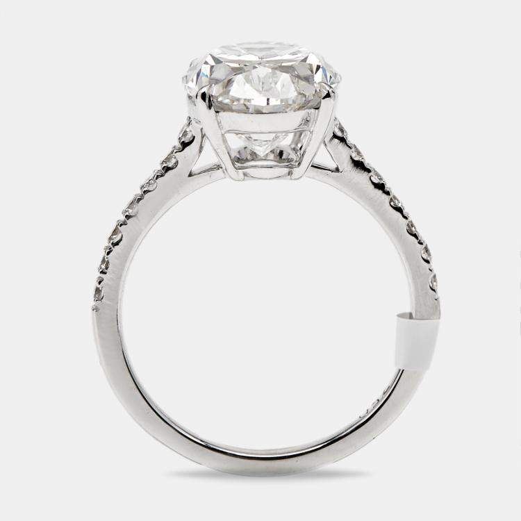 Pre Owned 5.3 cts Oval and Round Lab Grown Diamond 18k White Gold Ring Size 53