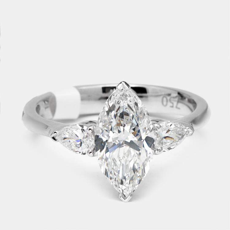 مملوكة مسبقًا 1.9 cts Marquise and Pear Lab Grown Diamonds 18k White Gold Ring Size 53