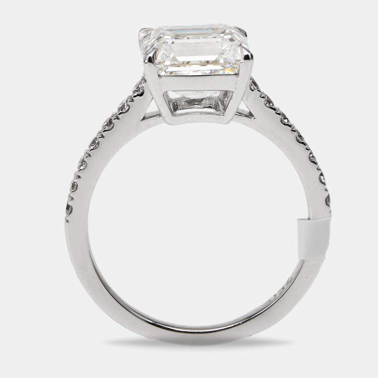 Pre Owned 3.3 cts Princess and Round Lab Grown Diamond 18k White Gold Ring Size 53