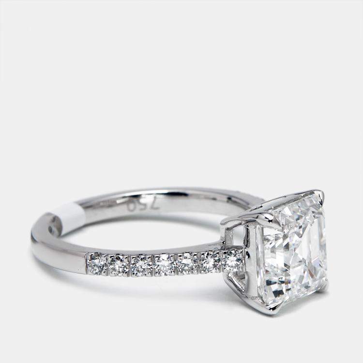 Pre Owned 3.3 cts Princess and Round Lab Grown Diamond 18k White Gold Ring Size 53