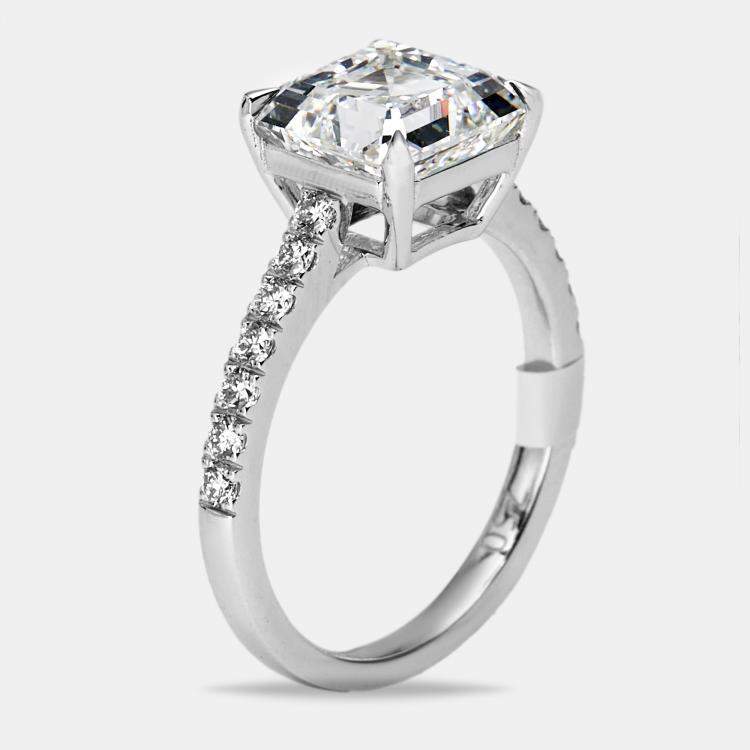 Pre Owned 3.3 cts Princess and Round Lab Grown Diamond 18k White Gold Ring Size 53