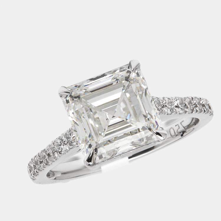 Pre Owned 3.3 cts Princess and Round Lab Grown Diamond 18k White Gold Ring Size 53
