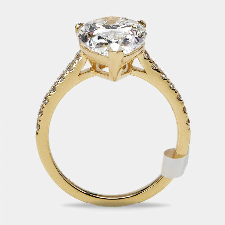 Pre Owned 4.3 cts Pear and Round Lab Grown Diamond 18k Yellow Gold Ring Size 53