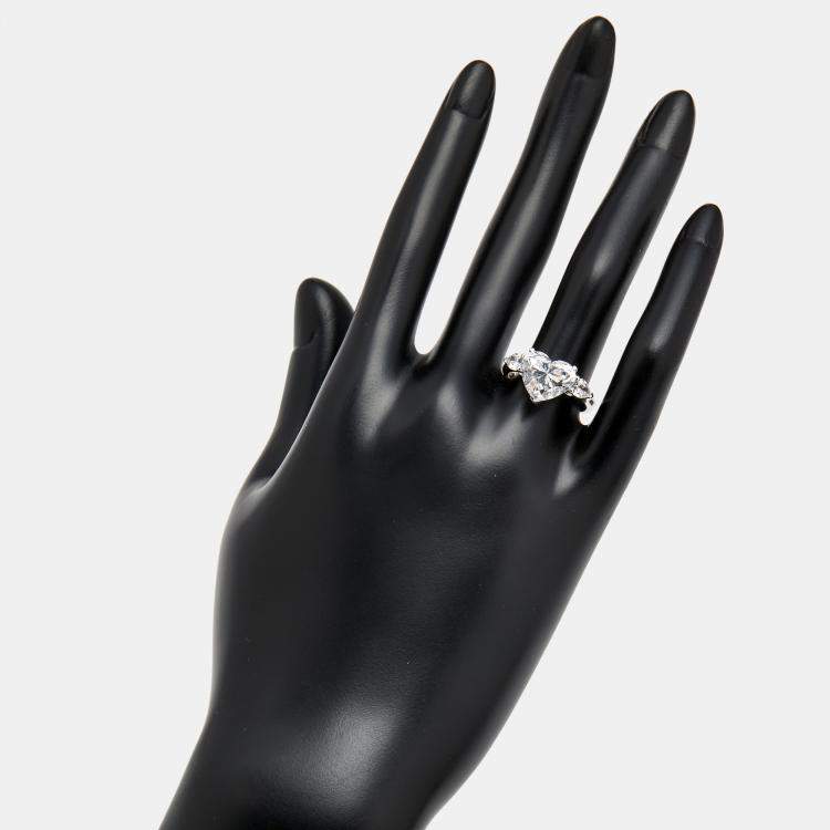 Pre Owned 4.5 cts Heart and Pear Lab Grown Diamond 18k White Gold Ring Size 53