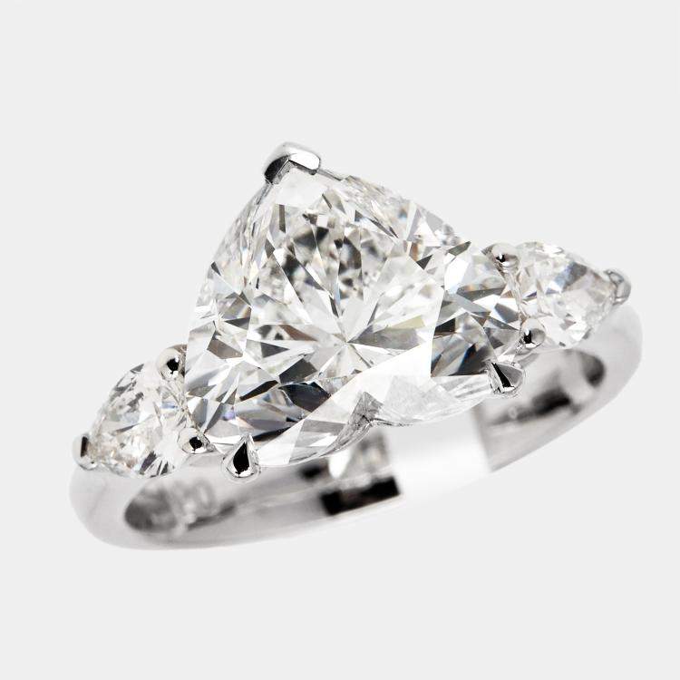 Pre Owned 4.5 cts Heart and Pear Lab Grown Diamond 18k White Gold Ring Size 53