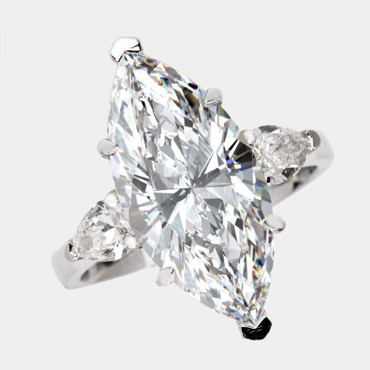 Pre Owned 5.5 cts Marquise and Pear Lab Grown Diamonds 18k White Gold Ring Size 53