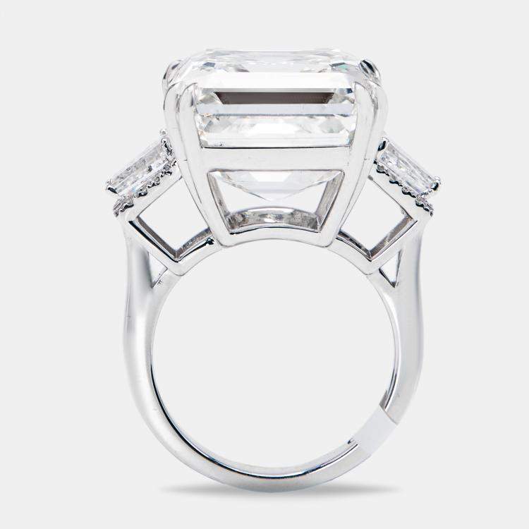 Pre Owned 23.2 cts Asscher, Trapezoid and Round Lab Grown Diamond 18k White Gold Ring Size 54