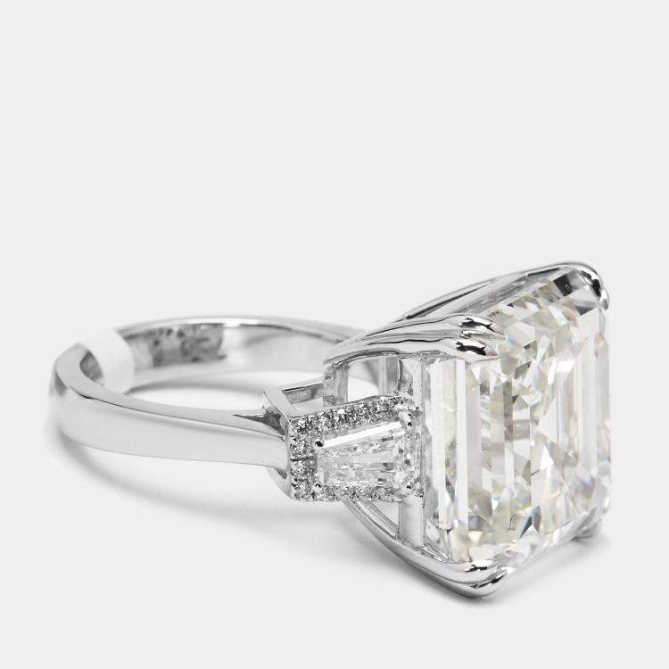 Pre Owned 23.2 cts Asscher, Trapezoid and Round Lab Grown Diamond 18k White Gold Ring Size 54