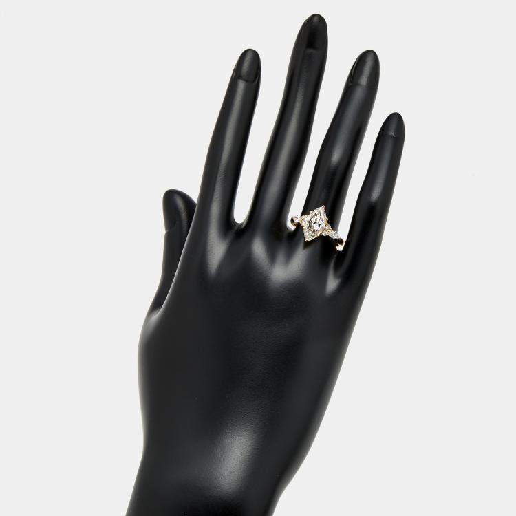 Pre Owned 2.3 cts Marquise and Round 18k Yellow Gold Lab Grown Diamonds Ring Size 54