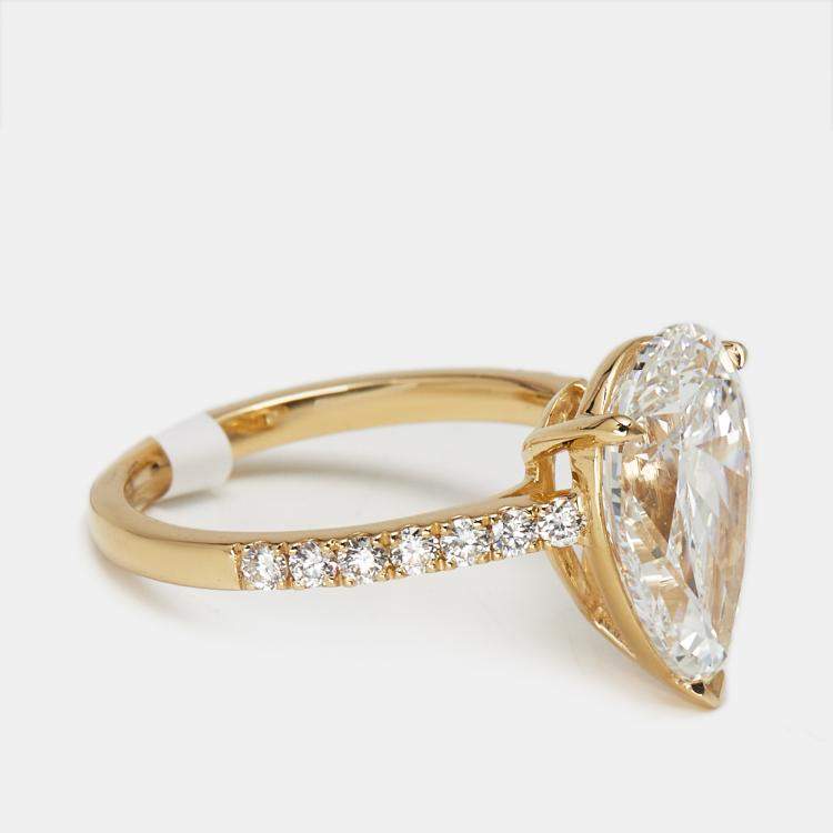 Pre Owned 4.3 cts Pear and Round Lab Grown Diamond 18k Yellow Gold Ring Size 54
