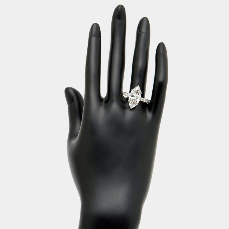 Pre Owned 5.9 cts Marquise Cut Lab Grown Diamond 18k White Gold Ring Size 52