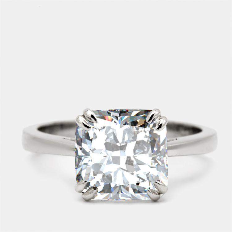 Pre Owned 5 cts Cushion Cut Lab Grown Diamond 18k White Gold Ring Size 52