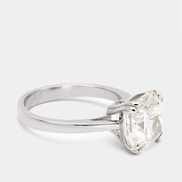 Pre Owned 5 cts Cushion Cut Lab Grown Diamond 18k White Gold Ring Size 52