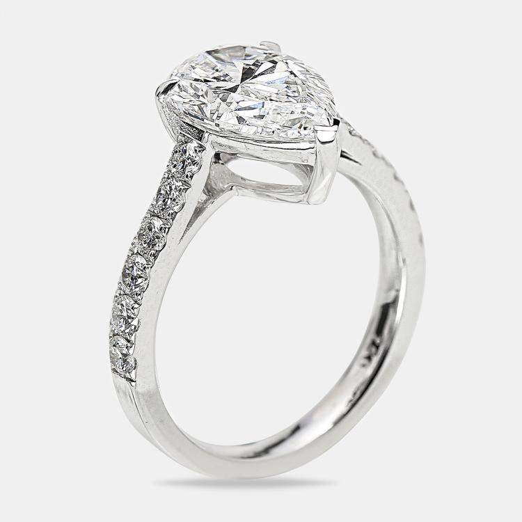 Pre Owned 3.50 cts Pear Brilliant Round 18k White Gold Lab Grown Diamonds Ring Size 53
