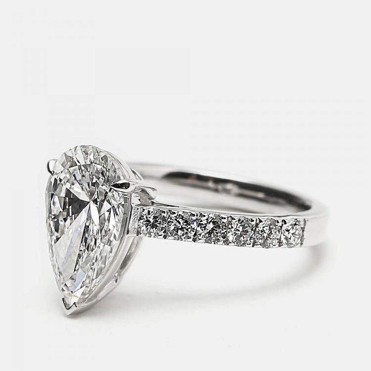 Pre Owned 3.50 cts Pear Brilliant Round 18k White Gold Lab Grown Diamonds Ring Size 53