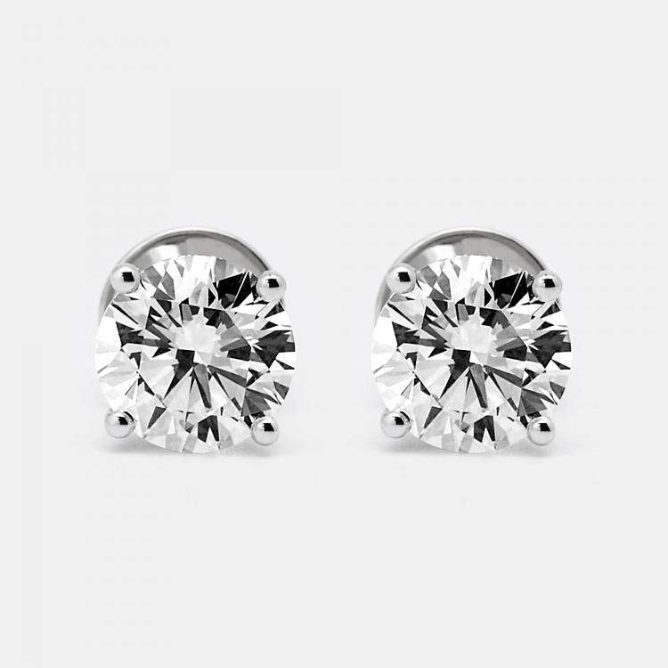 Pre Owned 2.00 cts Round Brilliant Cut 18k White Gold Lab Grown Diamonds Solitaire Stud Earrings
