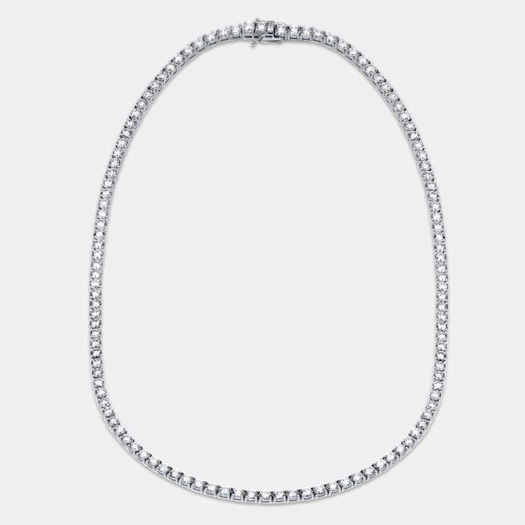 Pre Owned 17.50 cts Round Lab Grown Diamonds 18k White Gold Tennis Necklace
