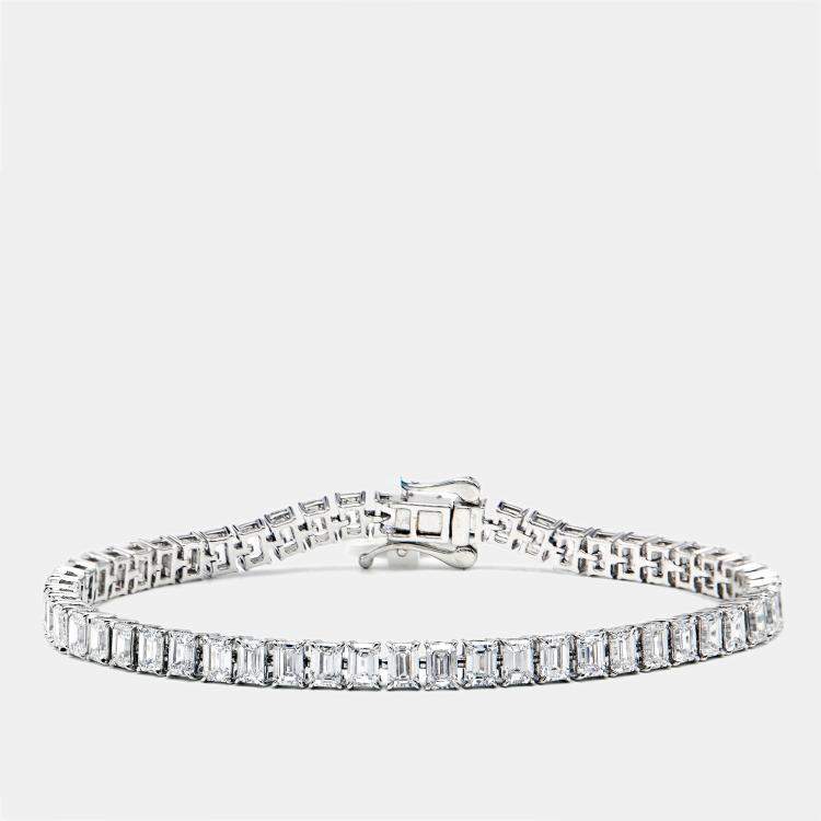 Pre Owned 9.50 cts Emerald Cut Lab Grown Diamonds 18k White Gold Bracelet