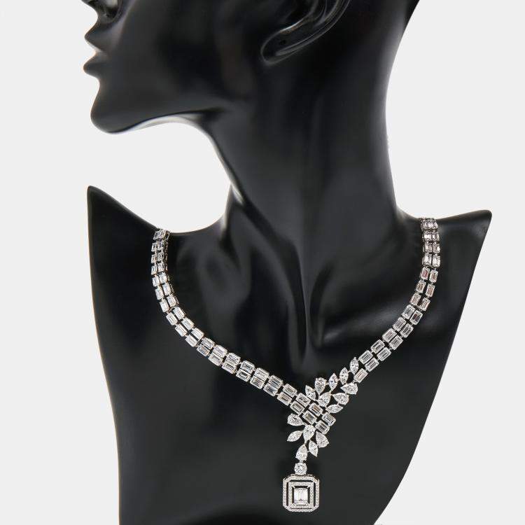 Pre Owned 41.9 Cts Pear Emerald Marquise Round 18K White Gold Lab Grown Diamonds Necklace